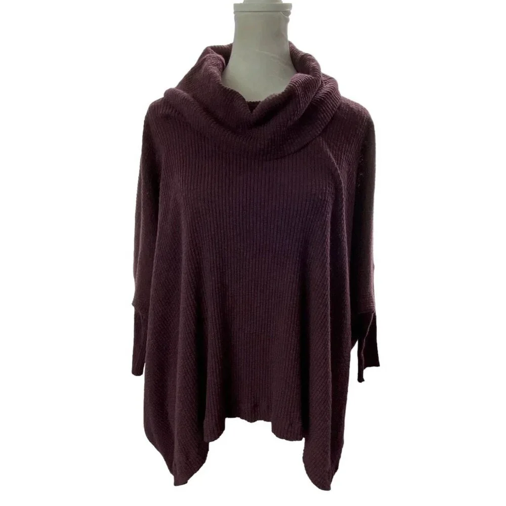 FREE PEOPLE BEACH Women World Traveler Sweater Open Back Sz L Purple Casual 62-3